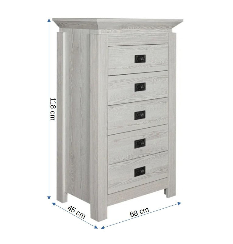 Comoda Casablanca Loft Cu 5 Sertare, 68 Cm