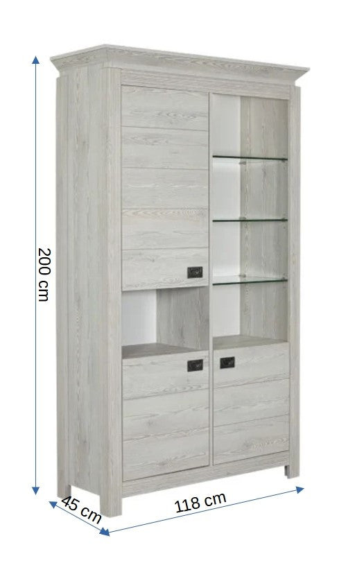 Vitrina Casablanca Loft Cu 3 Usi Gri Antic, 118 Cm