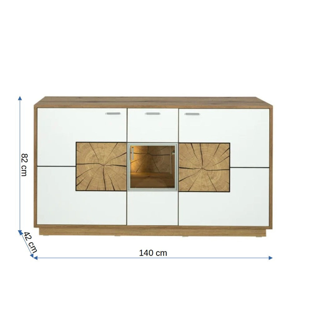Bufet Urbano White Cu 3 Usi Si 1 Sertar Alb Si Natur, 140 Cm