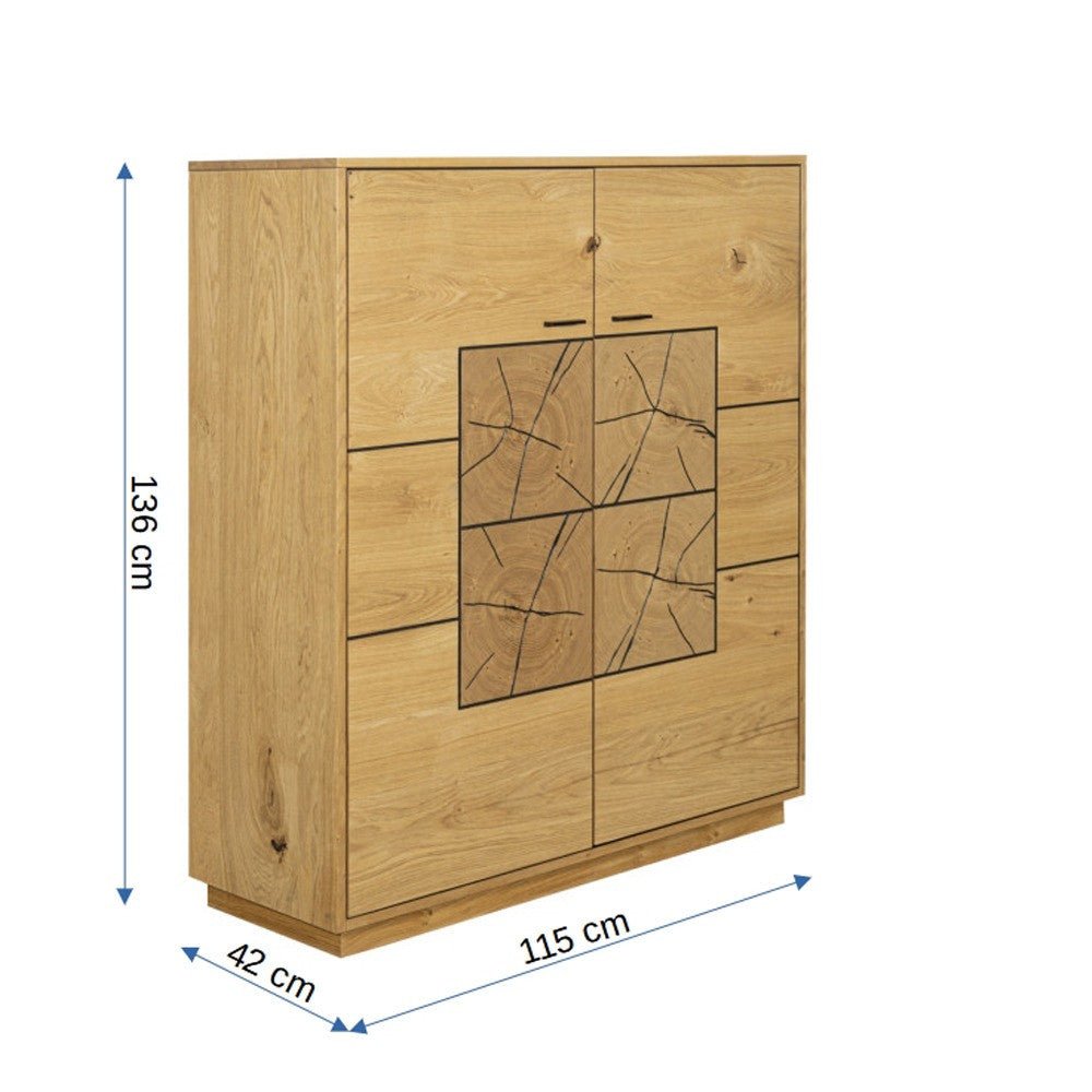 Comoda Bar Urbano Oak Cu 2 Usi, Stejar Rustic Si Negru, 110 Cm