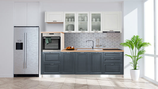 Bucatarie Leo, Alb Si Gri, Front Mdf Vopsit, 266.5 X 223 X 60 Cm