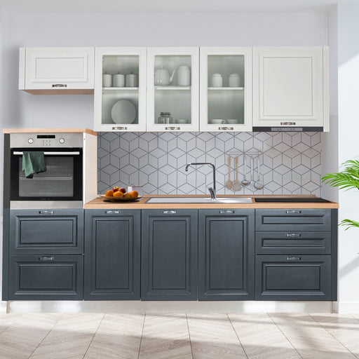 Bucatarie Leo, Alb Si Gri, Front Mdf Vopsit, 266.5 X 223 X 60 Cm