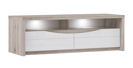 Comoda Tv Sentire Stejar Nisipiu Si Alb Lucios, 147.7 Cm