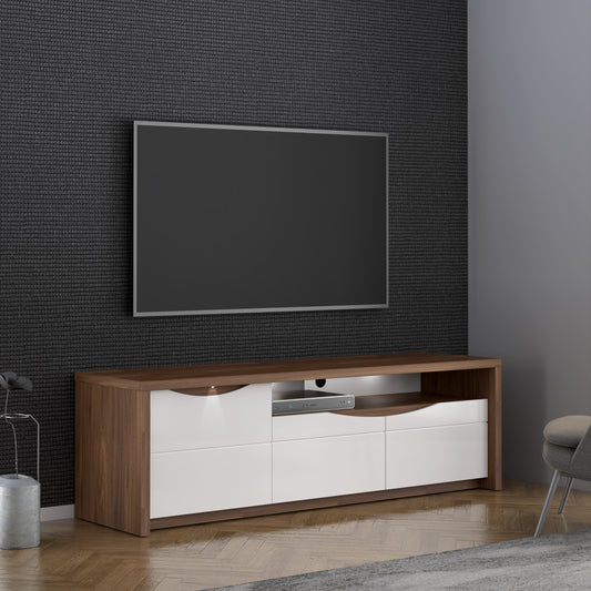 Comoda Tv Sentozza Stejar Sangallo si Alb Lucios, 187 cm