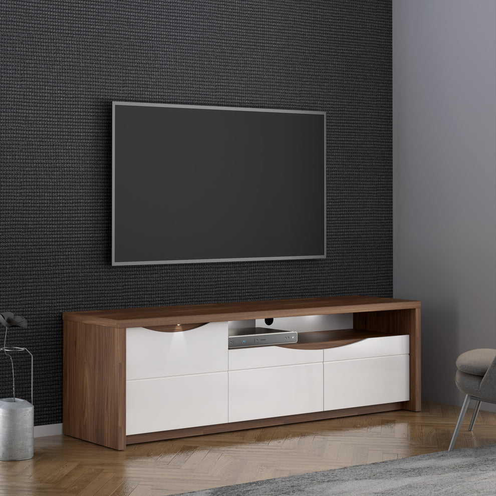 Comoda Tv Sentozza Stejar Sangallo si Alb Lucios, 187 cm
