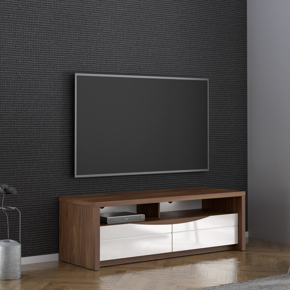 Comoda Tv Sentozza Stejar Sangallo si Alb Lucios, 148 Cm