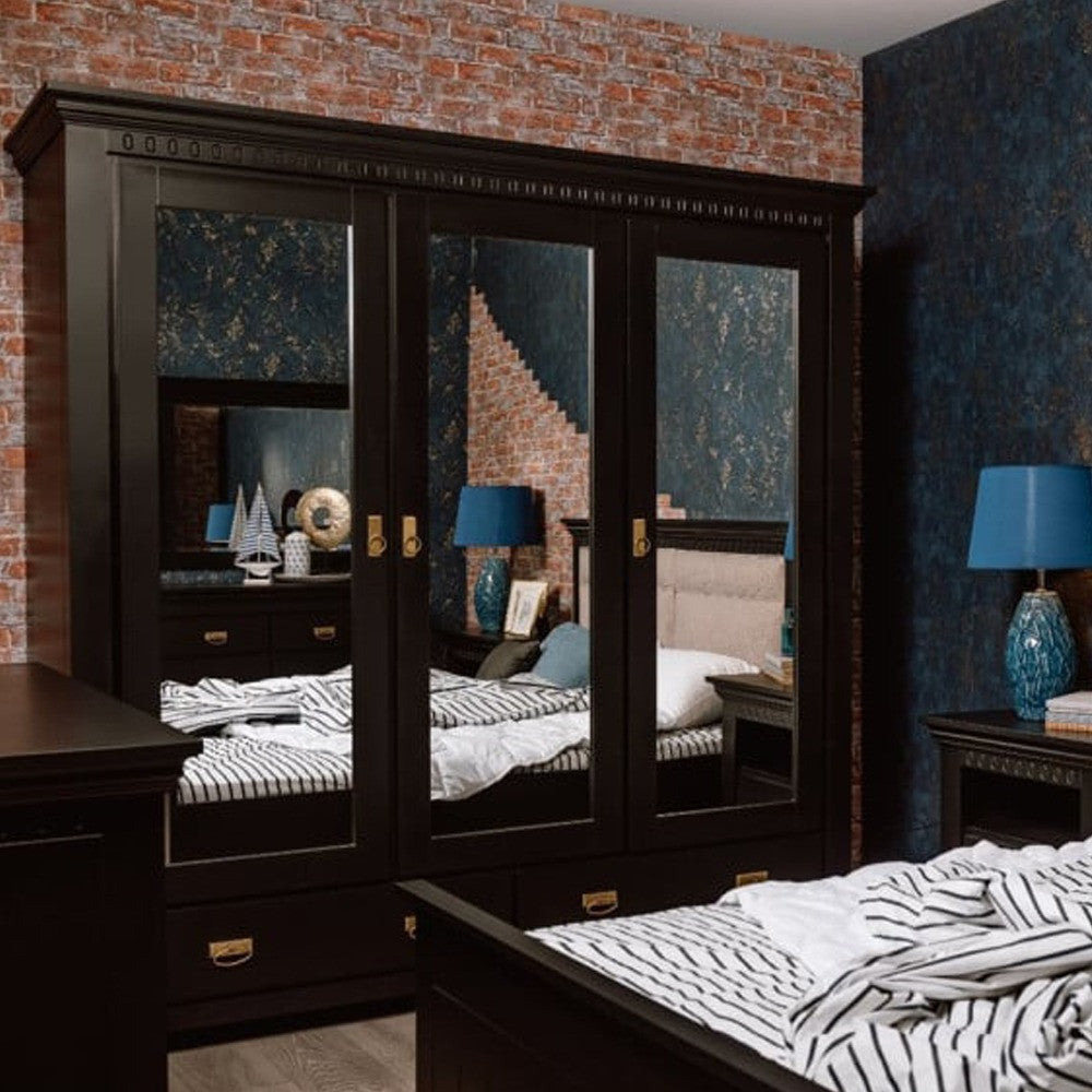 Dulap Saint Tropez, 3 Usi si 2 Sertare, Vopsit Negru, 208 Cm