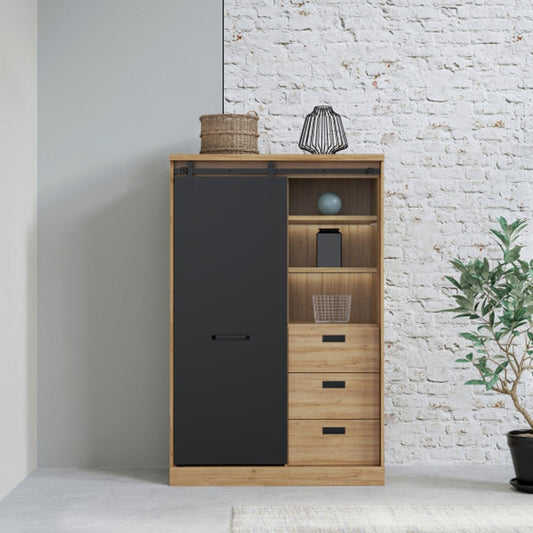 Etajera Kaszimiro, Stejar Waterford Si Negru, 103.4 Cm