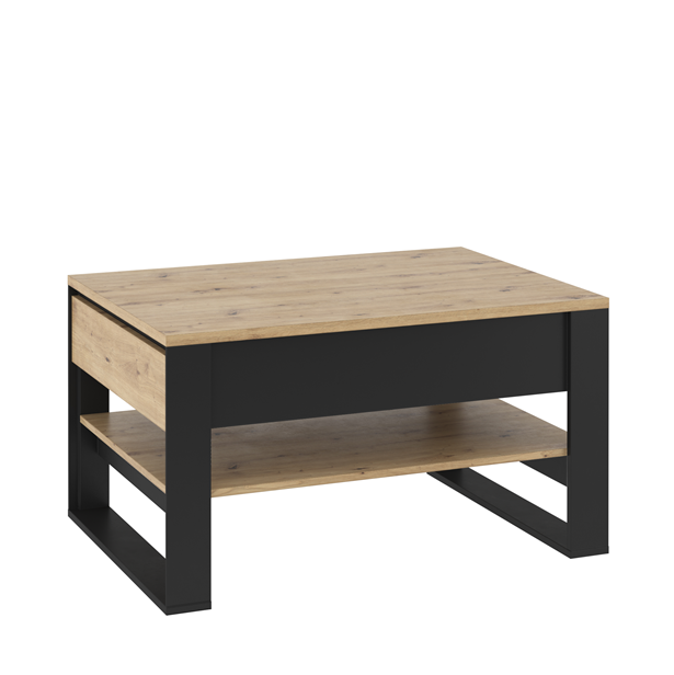 Masa De Cafea Vant Cu 2 Sertare, Stejar Artizan Si Negru, 100 Cm