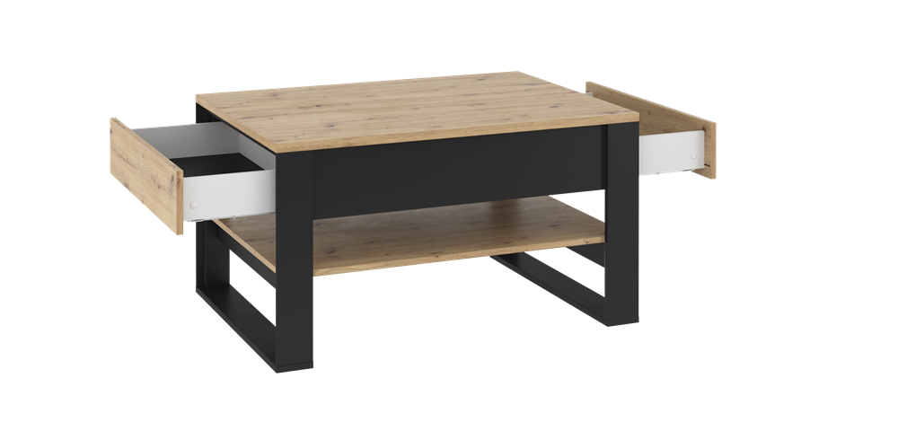 Masa De Cafea Vant Cu 2 Sertare, Stejar Artizan Si Negru, 100 Cm