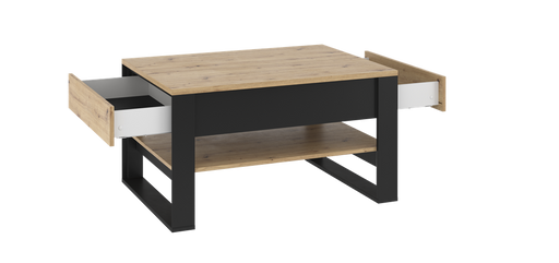 Masa De Cafea Vant Cu 2 Sertare, Stejar Artizan Si Negru, 100 Cm