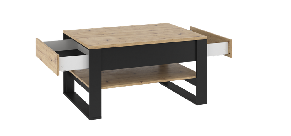Masa De Cafea Vant Cu 2 Sertare, Stejar Artizan Si Negru, 100 Cm
