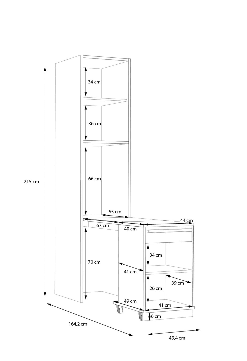 Biblioteca Multifunctionala Cu 1 Usa Si Extensie Birou Smartway, 49 Cm