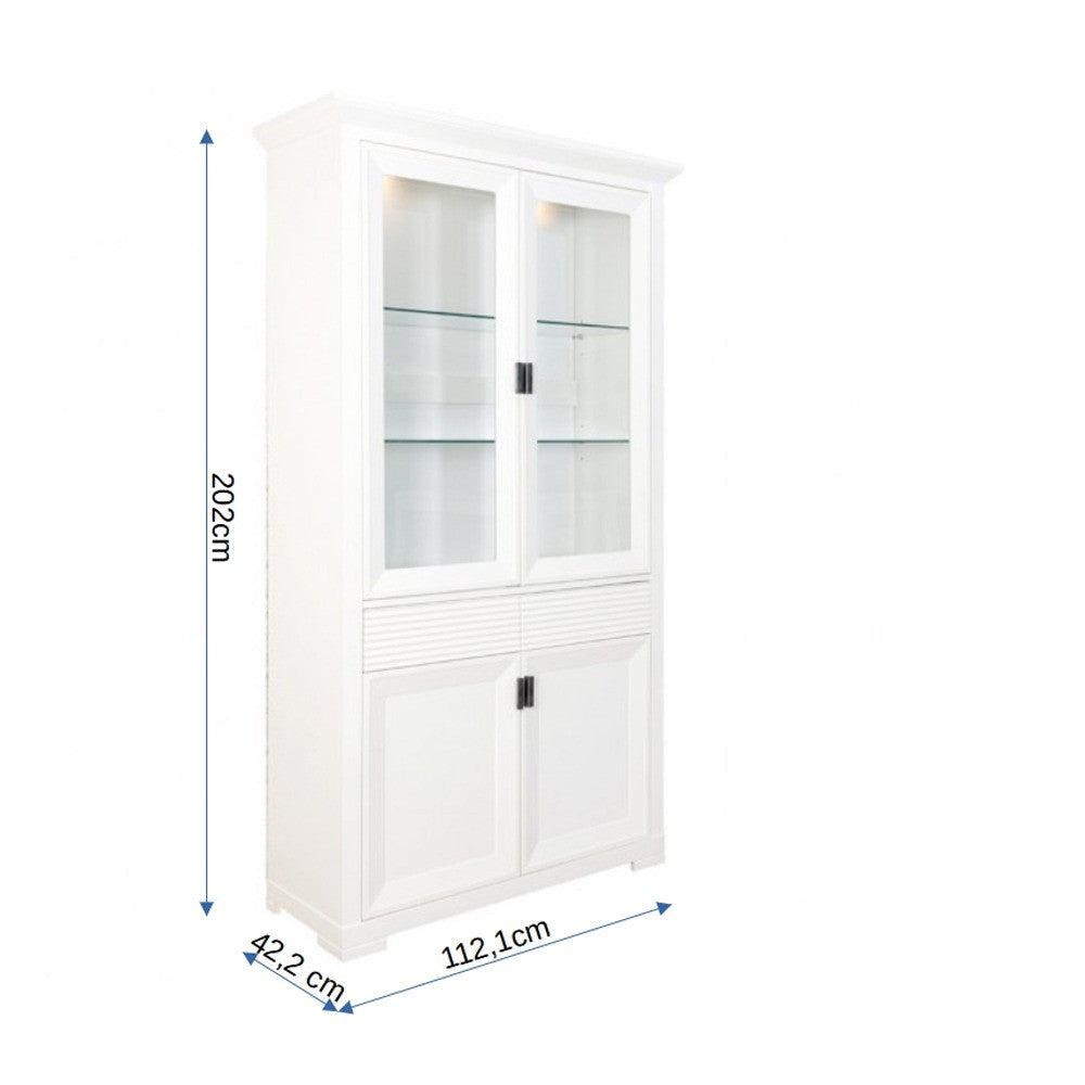 Vitrina Cu 4 Usi Si 1 Sertar Verona Bianco Alb, 112 Cm