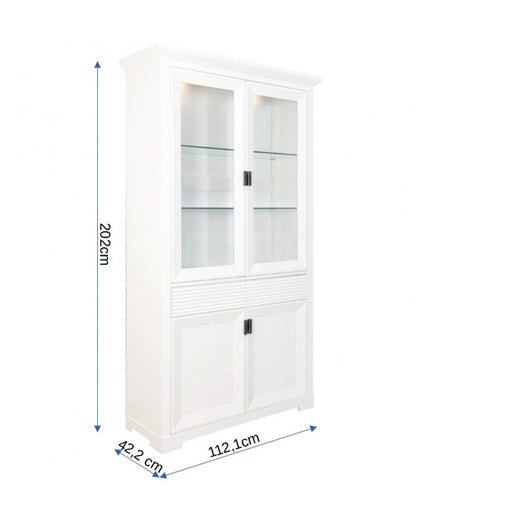 Vitrina Cu 4 Usi Si 1 Sertar Verona Bianco Alb, 112 Cm