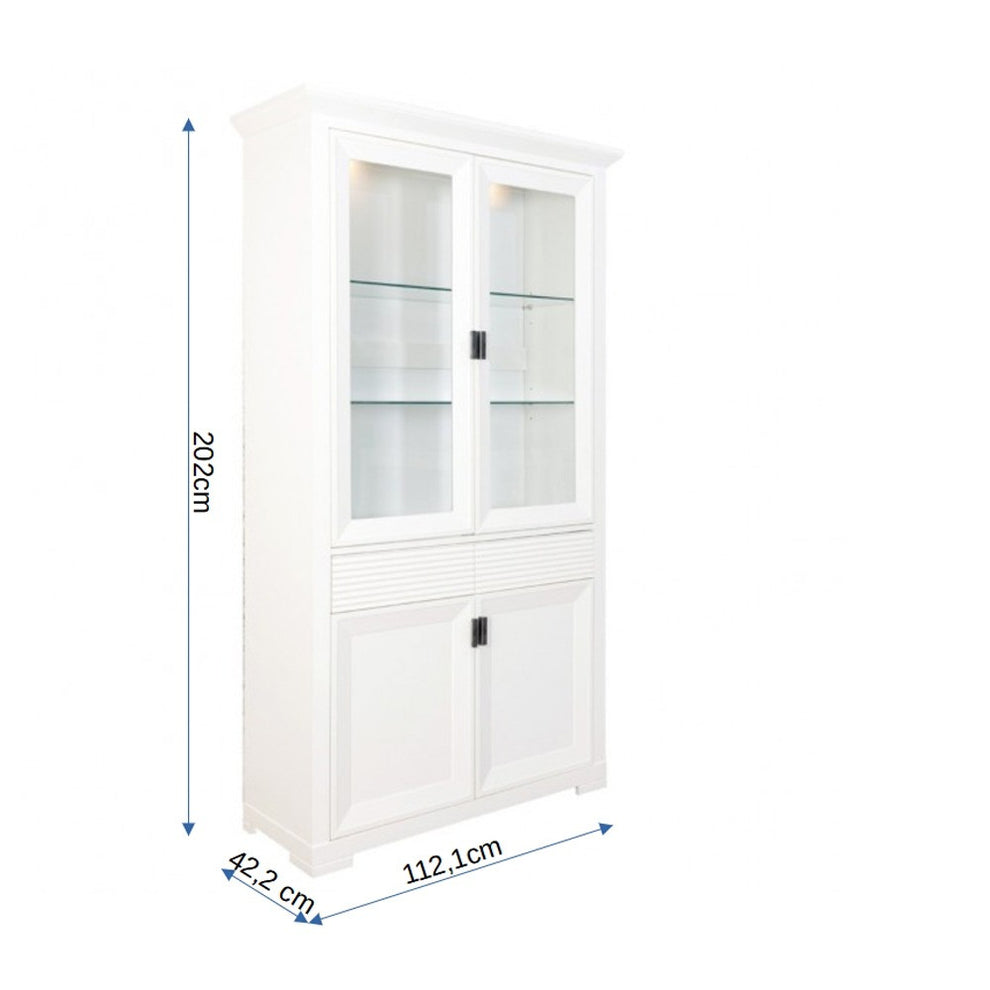 Vitrina Cu 4 Usi Si 1 Sertar Verona Bianco Alb, 112 Cm