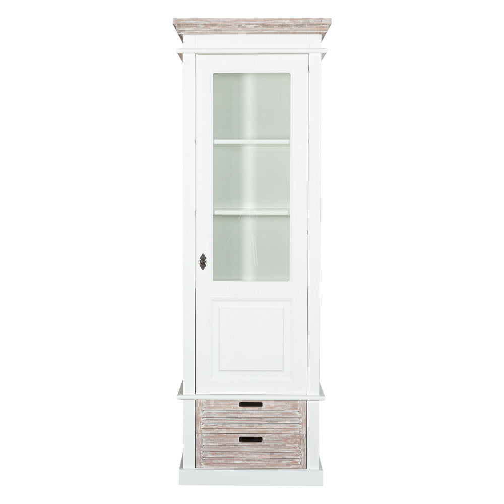 Vitrina Cu 1 Usa Si 2 Sertare Cortina Alb Si Natur, Dreapta, 66.3 Cm