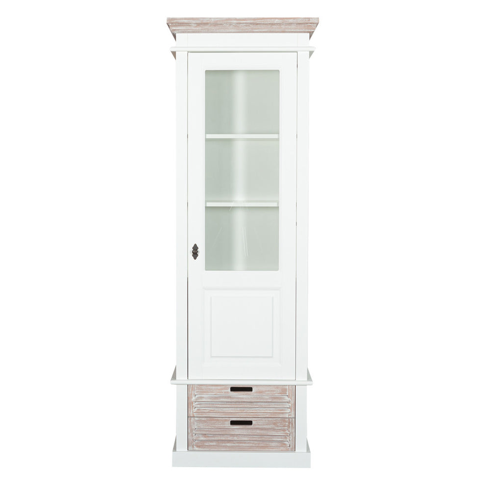 Vitrina Cu 1 Usa Si 2 Sertare Cortina Alb Si Natur, Dreapta, 66.3 Cm