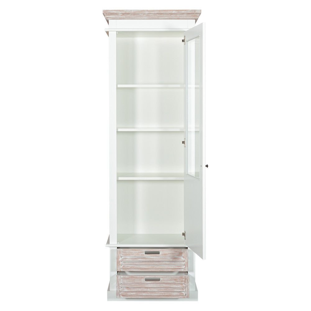Vitrina Cu 1 Usa Si 2 Sertare Cortina Alb Si Natur, Dreapta, 66.3 Cm
