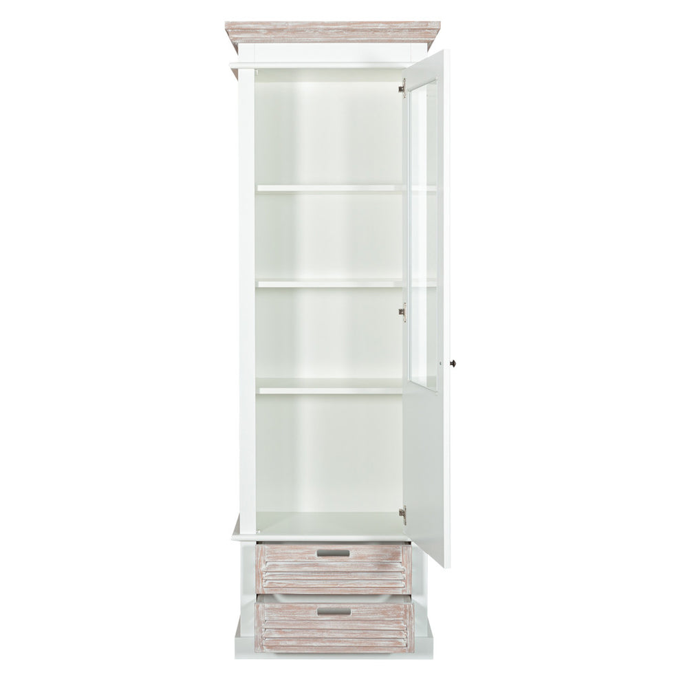 Vitrina Cu 1 Usa Si 2 Sertare Cortina Alb Si Natur, Dreapta, 66.3 Cm