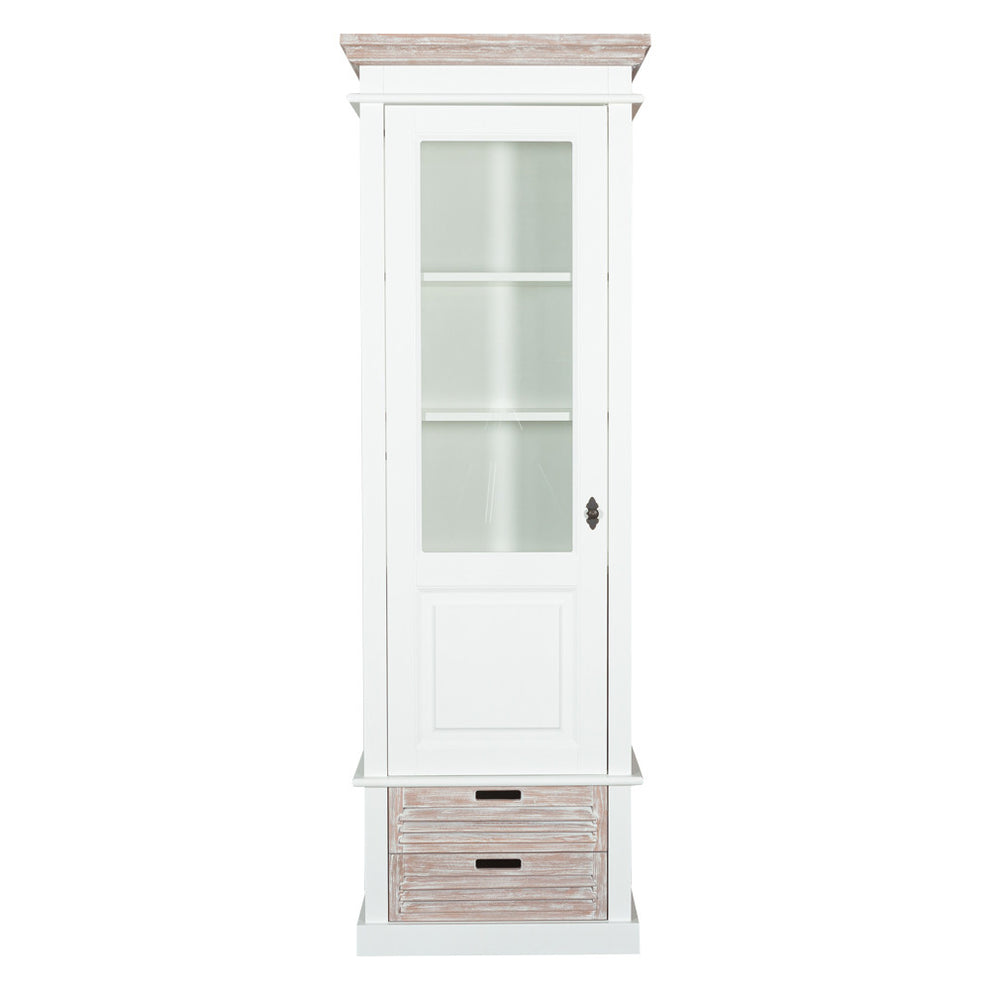 Vitrina cu 1 Usa si 2 Sertare Cortina Alb si Natur, Stanga, 66.3 Cm