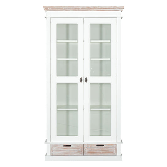 Vitrina Cu 2 Usi Si 2 Sertare Cortina Alb Si Natur, 102.8 Cm
