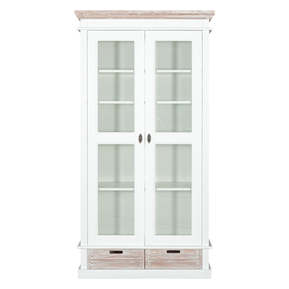 Vitrina Cu 2 Usi Si 2 Sertare Cortina Alb Si Natur, 102.8 Cm