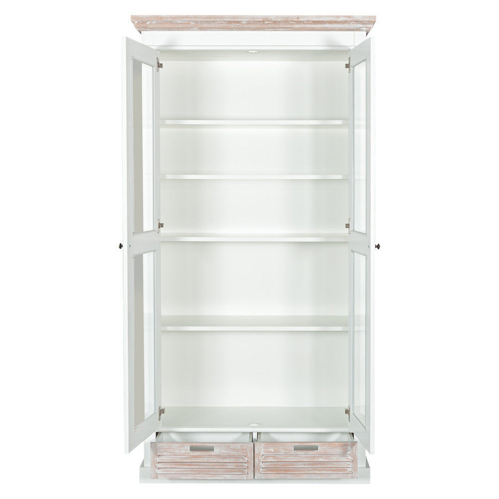 Vitrina Cu 2 Usi Si 2 Sertare Cortina Alb Si Natur, 102.8 Cm