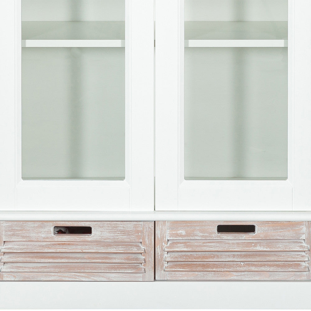 Vitrina Cu 2 Usi Si 2 Sertare Cortina Alb Si Natur, 102.8 Cm