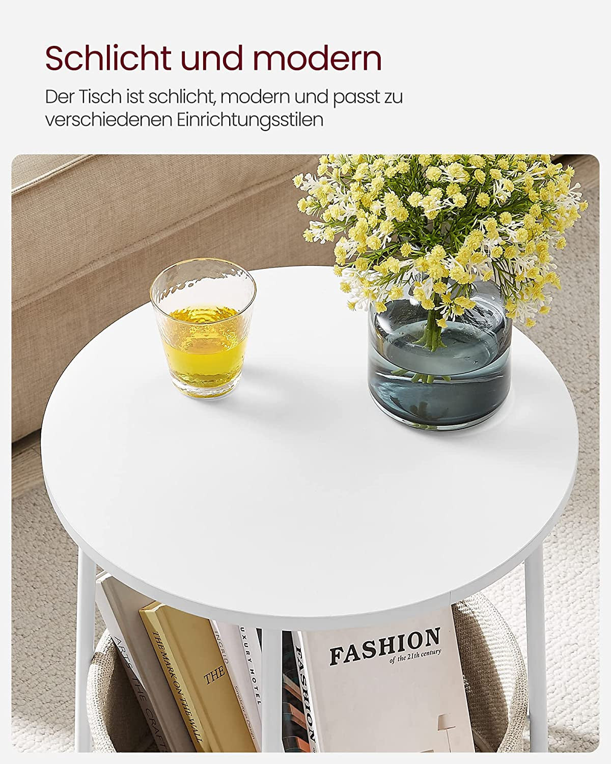 Masuta Rotunda Cu Spatiu De depozitare Isla Alb si Bej, 45 x 51 Cm