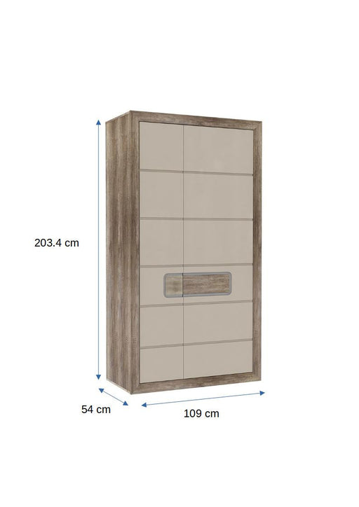 Dulap cu 2 usi Tiziano, Stejar Antic si Bej, 109 Cm