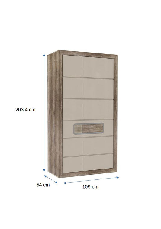 Dulap cu 2 usi Tiziano, Stejar Antic si Bej, 109 Cm