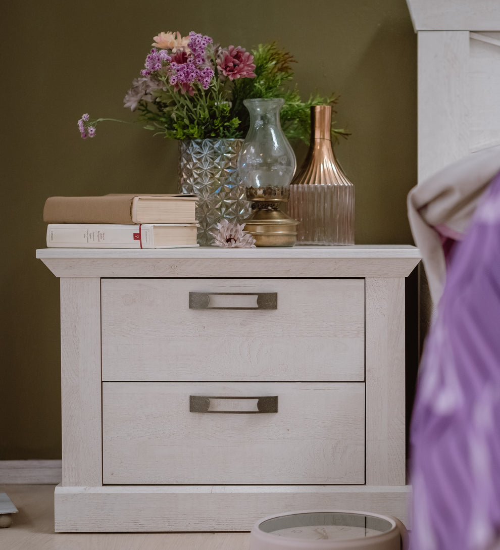 Set 2 Noptiere Kashmir, Alb Antichizat, 65.5 Cm