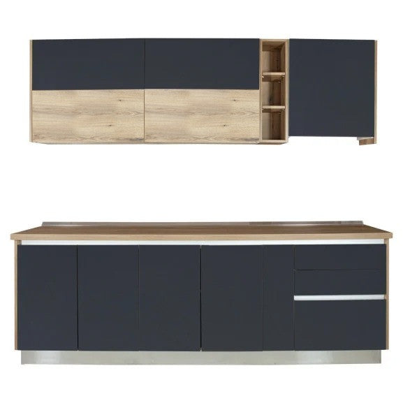 Bucatarie Evo Gri Antracit Si Natur, Front Mdf Lucios, 247.6 X 223 X 60 Cm