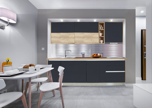 Bucatarie Evo Gri Antracit Si Natur, Front Mdf Lucios, 247.6 X 223 X 60 Cm