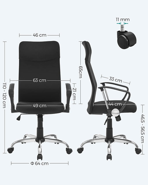 Scaun De Birou Pivotant Ergonomic, Reglabil Si Inclinat, Negru