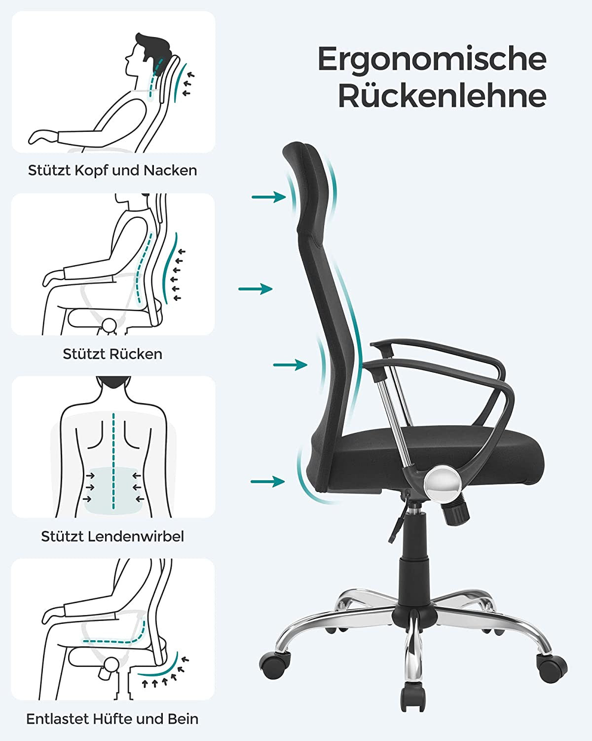 Scaun De Birou Pivotant Ergonomic, Reglabil Si Inclinat, Negru