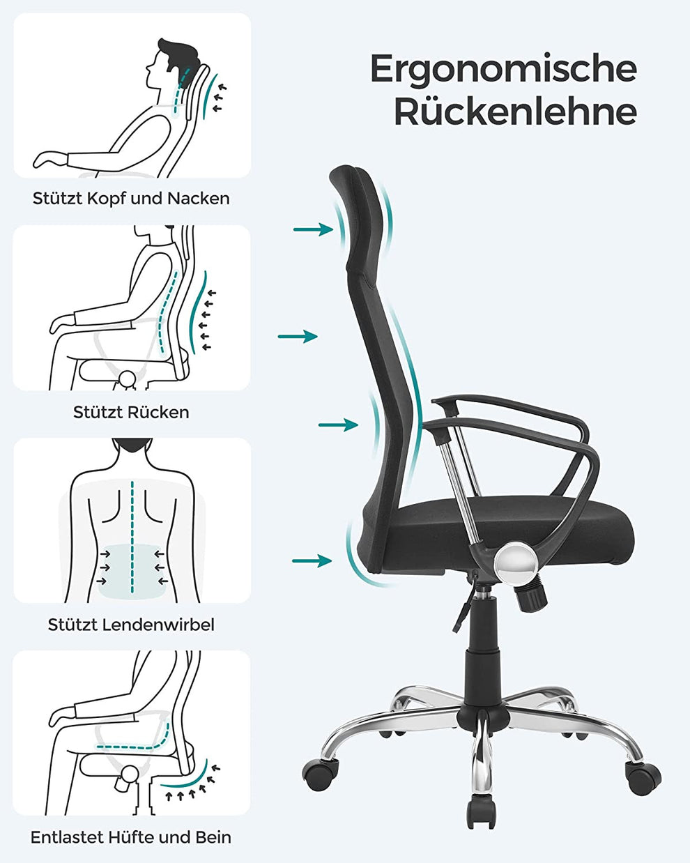 Scaun De Birou Pivotant Ergonomic, Reglabil Si Inclinat, Negru