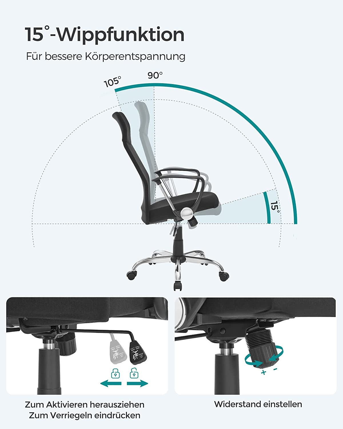 Scaun De Birou Pivotant Ergonomic, Reglabil Si Inclinat, Negru