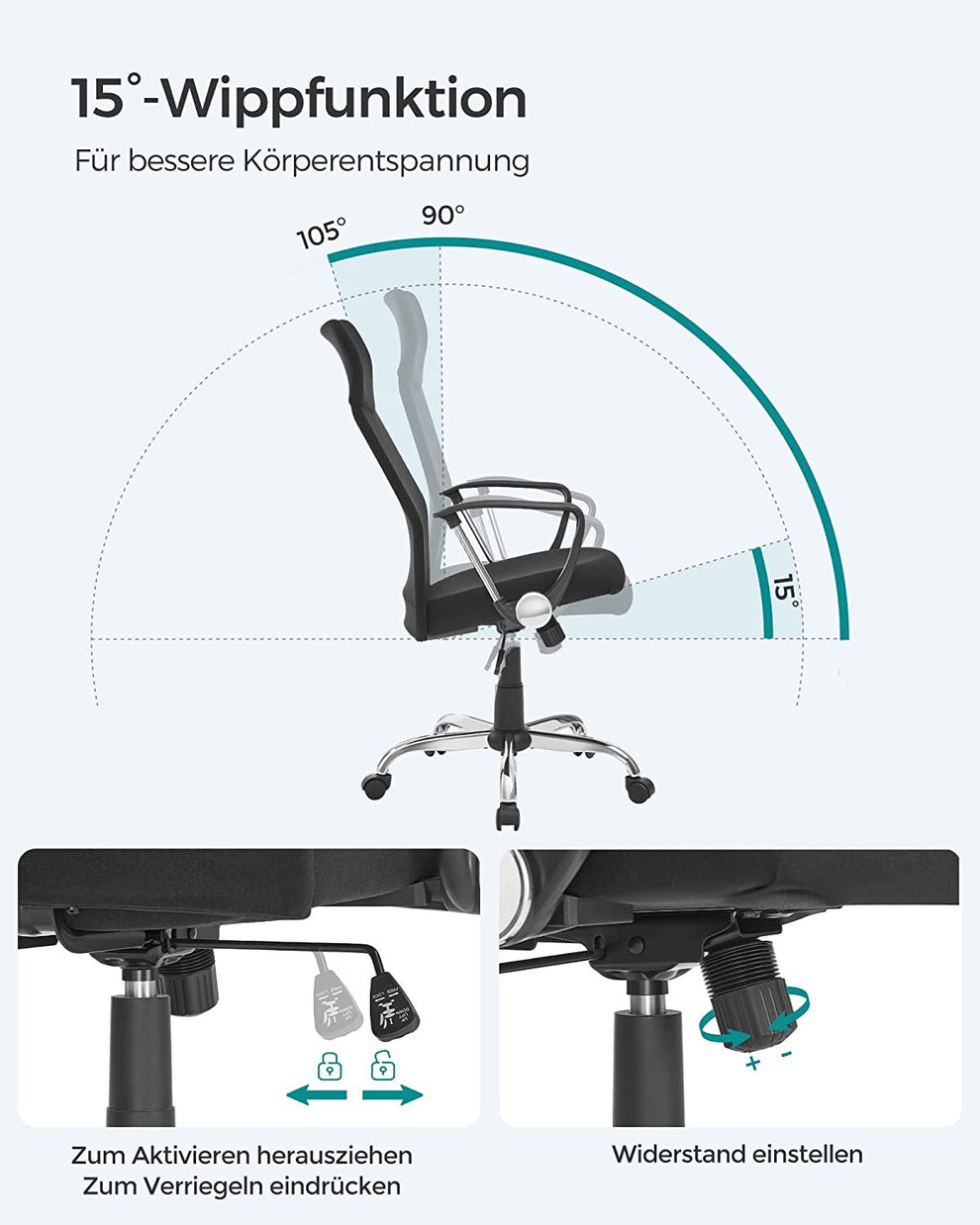 Scaun De Birou Pivotant Ergonomic, Reglabil Si Inclinat, Negru