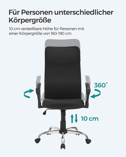 Scaun De Birou Pivotant Ergonomic, Reglabil Si Inclinat, Negru