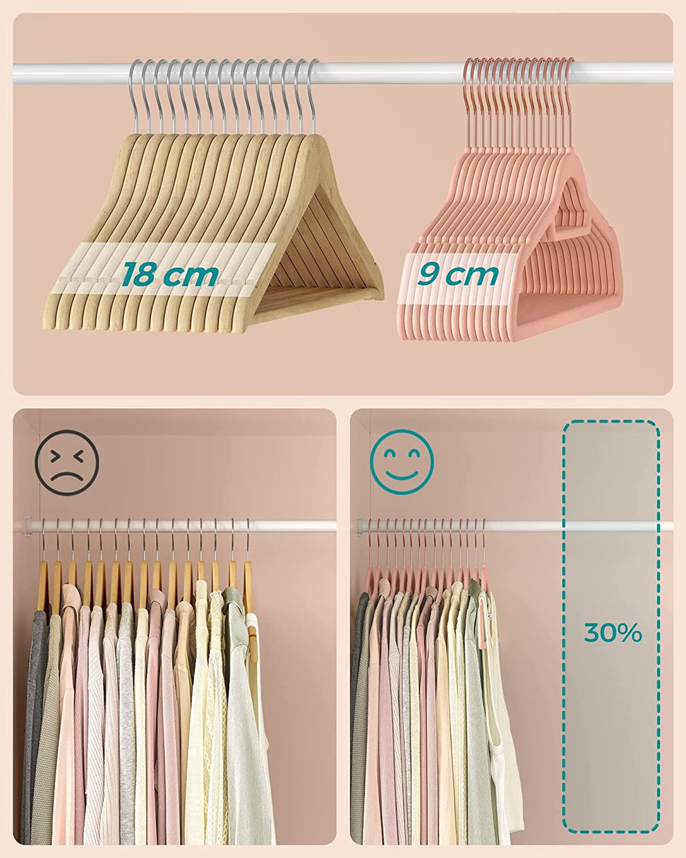 Set De 30 De Umerase Din Catifea, Roz Deschis, 43.5 Cm