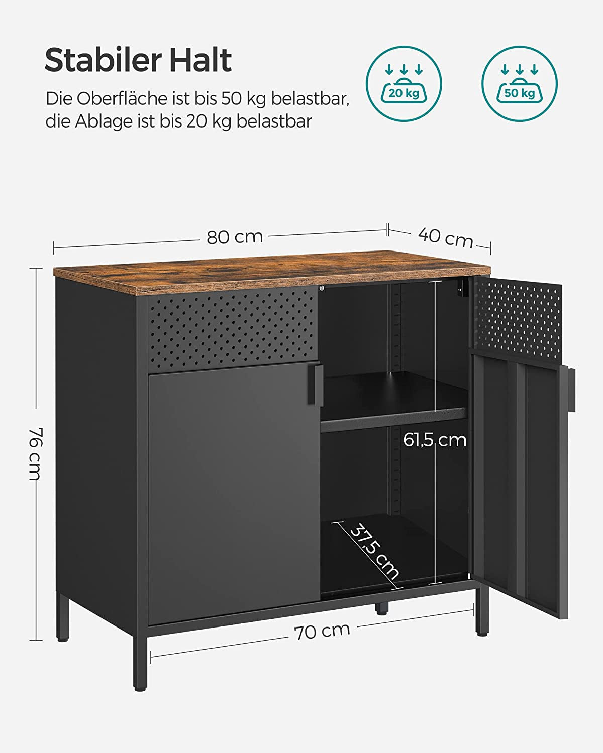 Dulap De Bucatarie Cu 1 Raft Reglabil, Maro Vintage Si Negru, 80 Cm