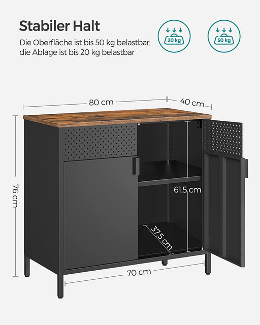 Dulap De Bucatarie Cu 1 Raft Reglabil, Maro Vintage Si Negru, 80 Cm