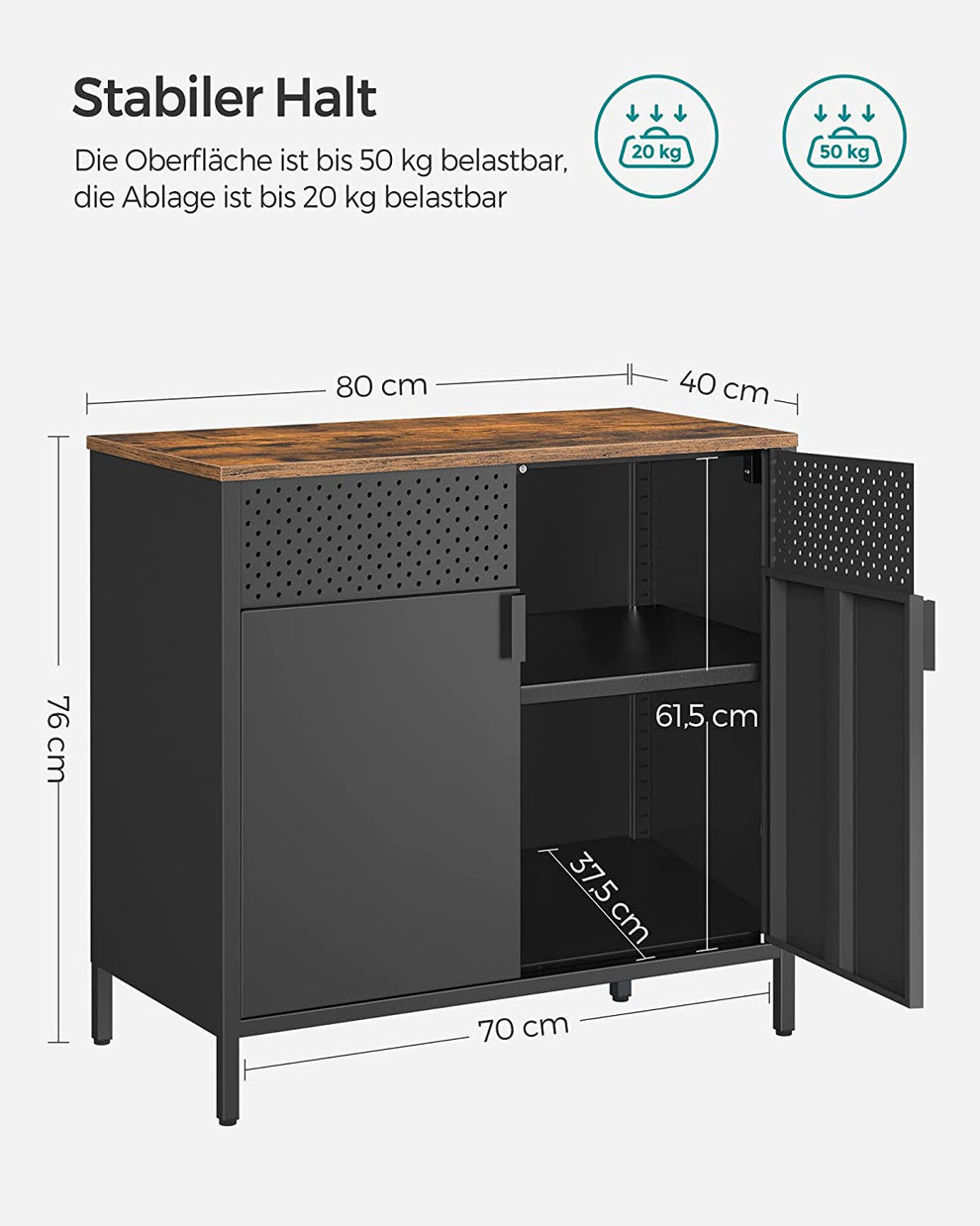 Dulap De Bucatarie Cu 1 Raft Reglabil, Maro Vintage Si Negru, 80 Cm