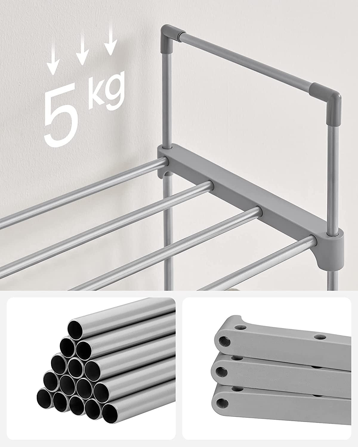 Organizator Metalic Pentru Depozitare Pantofi, Gri, 45 Cm