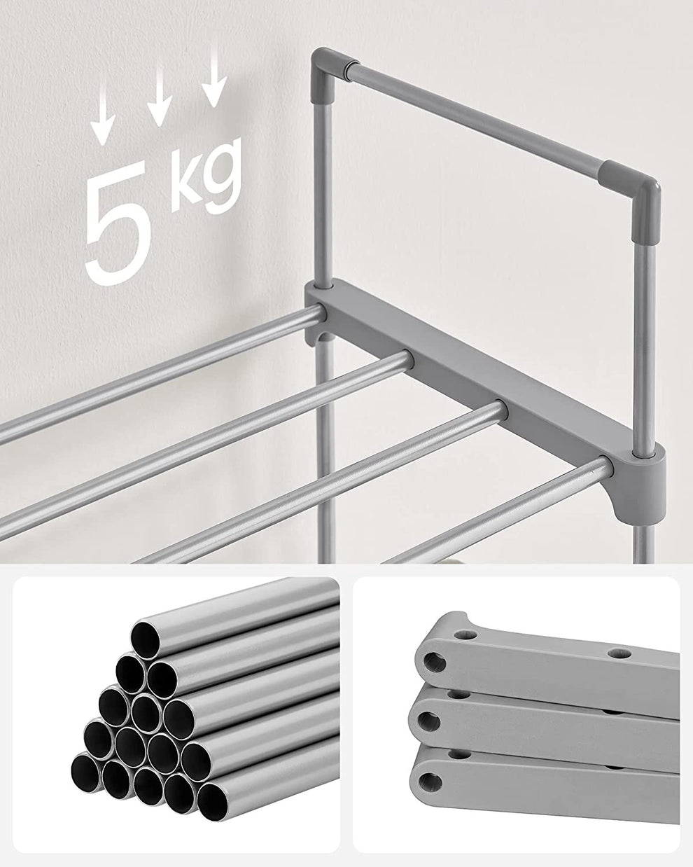 Organizator Metalic Pentru Depozitare Pantofi, Gri, 45 Cm