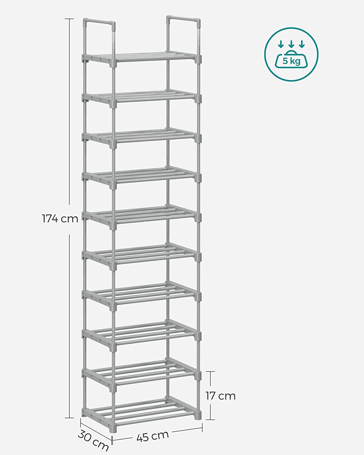 Organizator Metalic Pentru Depozitare Pantofi, Gri, 45 Cm