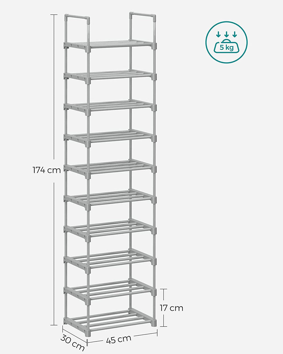 Organizator Metalic Pentru Depozitare Pantofi, Gri, 45 Cm