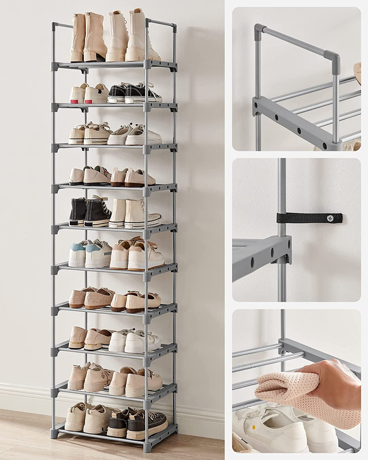 Organizator Metalic Pentru Depozitare Pantofi, Gri, 45 Cm